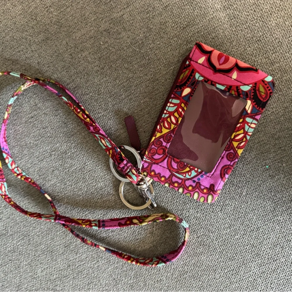Vibrant Vera Bradley Pink Patterned Lanyard with ID holder